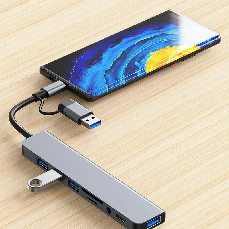 Hub USB-C 8 en 2 avec Jack 3.5mm et Lecteur Carte SD – Station d'Accueil Laptop
