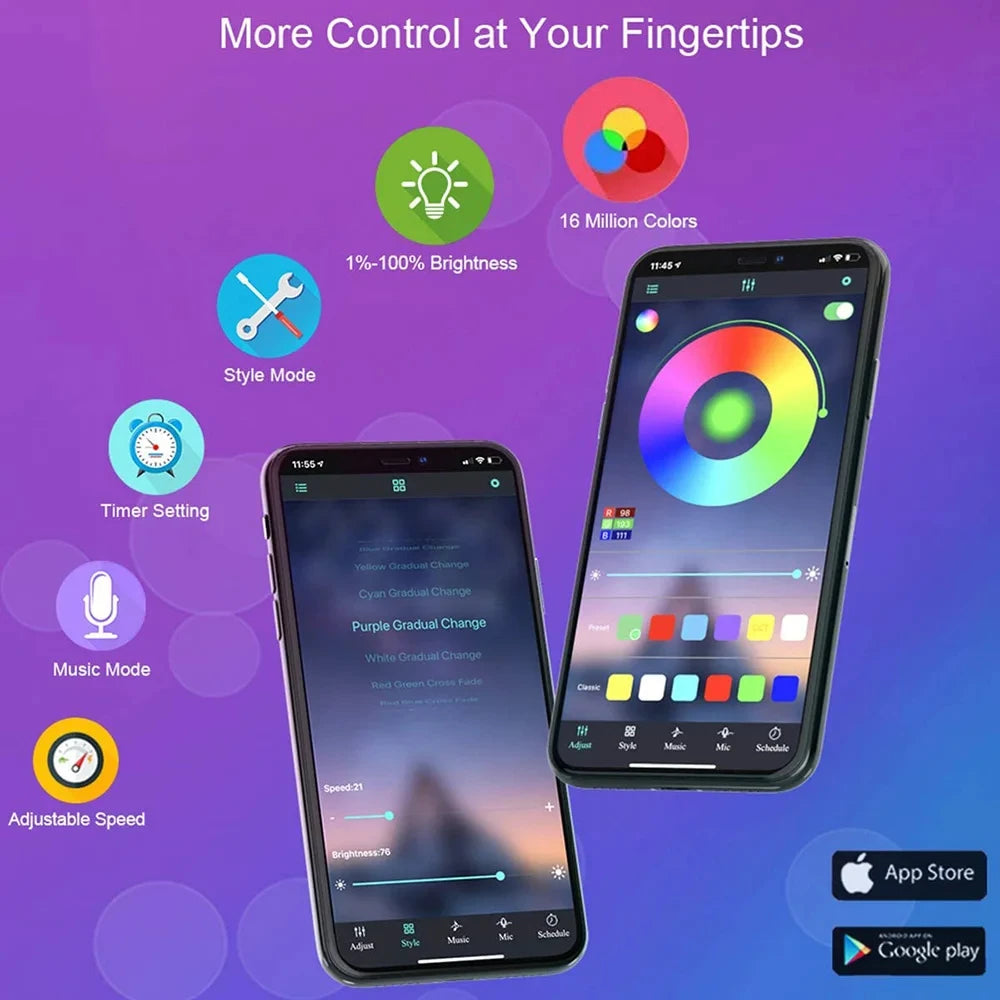 Ruban LED Bluetooth RGB avec application – éclairage ambiance chambre, TV et gaming