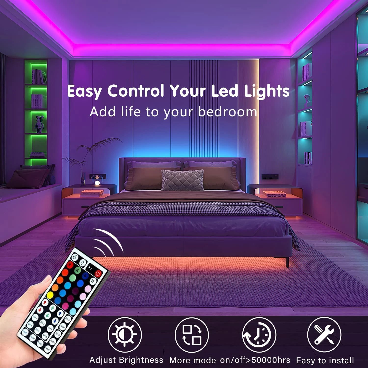 Ruban LED RGB Télécommande 44 Touches – 1m à 20m Chambre TV Fête Déco