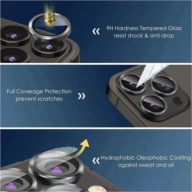 Protecteur Objectif Caméra iPhone 11 12 13 14 15 16 Pro Max – Verre Trempé Pack 3