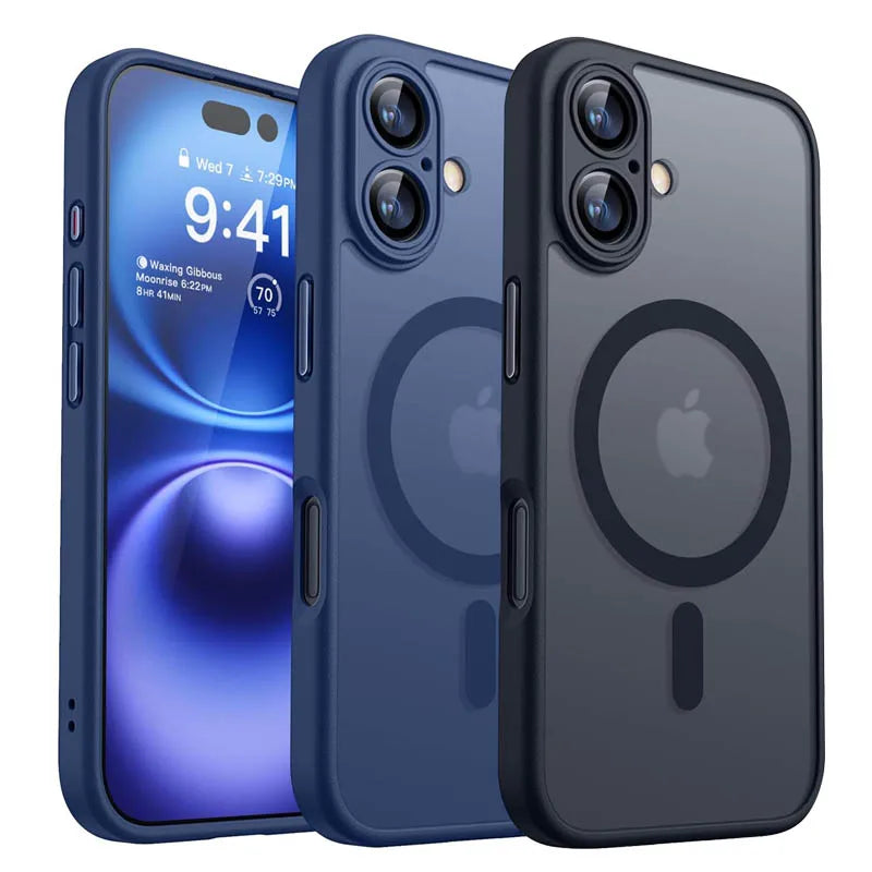 Coque MagSafe Magnétique Antichoc iPhone 11 12 13 14 15 16 17 Pro Max – Translucide Mat