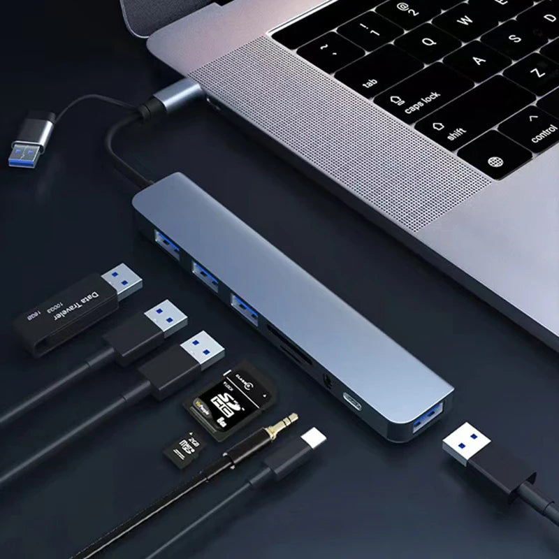 Hub USB-C 8 en 2 avec Jack 3.5mm et Lecteur Carte SD – Station d'Accueil Laptop
