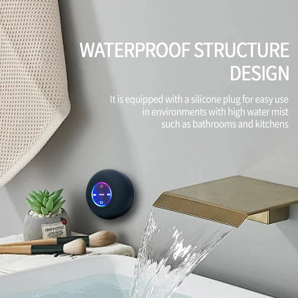 Enceinte Bluetooth Portable IPX4 Étanche – Ventouse, LED, Son Stéréo 3W