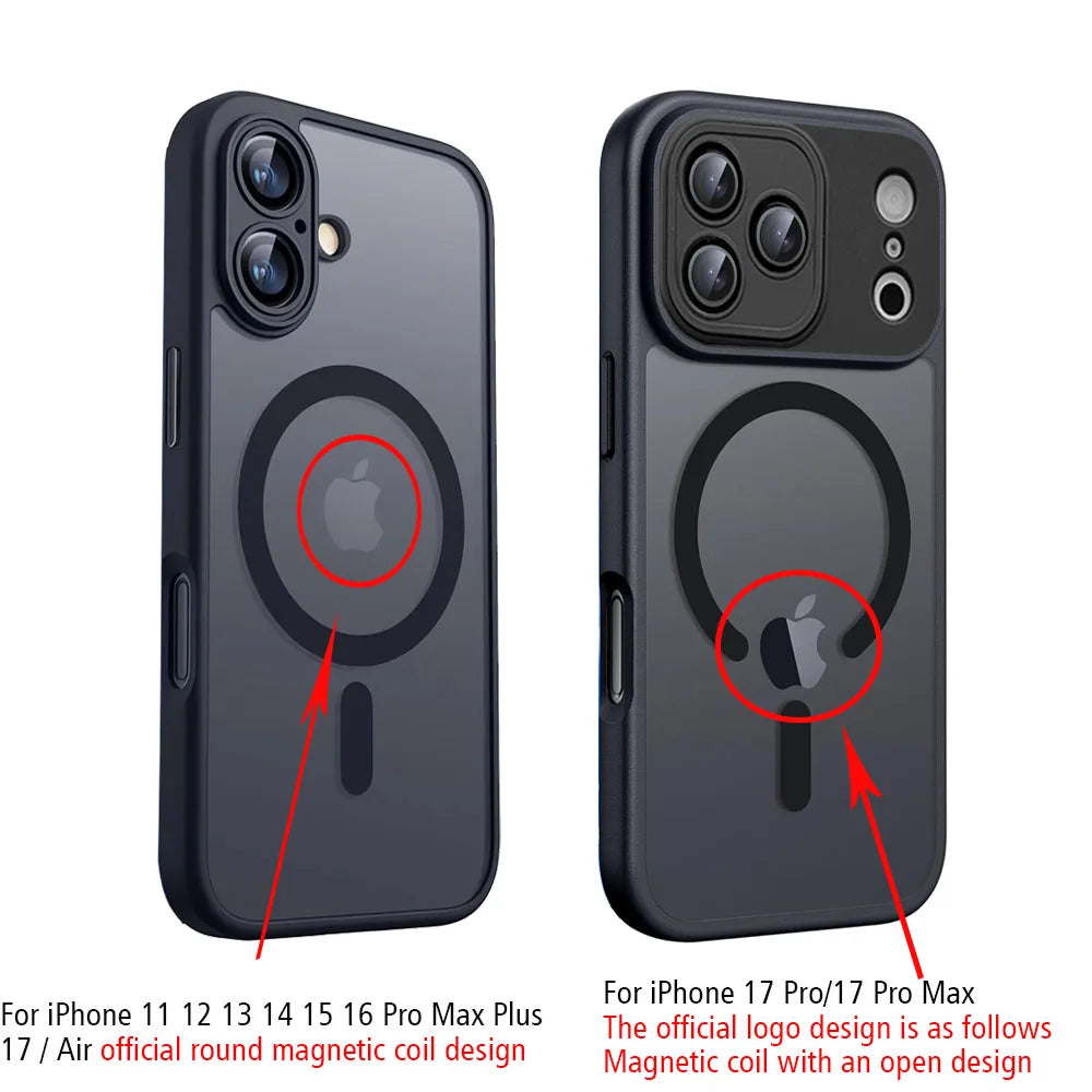 Coque MagSafe Magnétique Antichoc iPhone 11 12 13 14 15 16 17 Pro Max – Translucide Mat