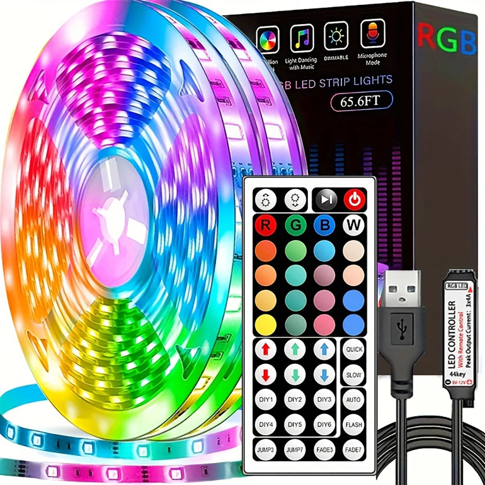 Ruban LED RGB Télécommande 44 Touches – 1m à 20m Chambre TV Fête Déco