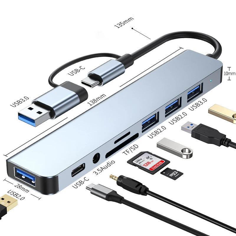 Hub USB-C 8 en 2 avec Jack 3.5mm et Lecteur Carte SD – Station d'Accueil Laptop
