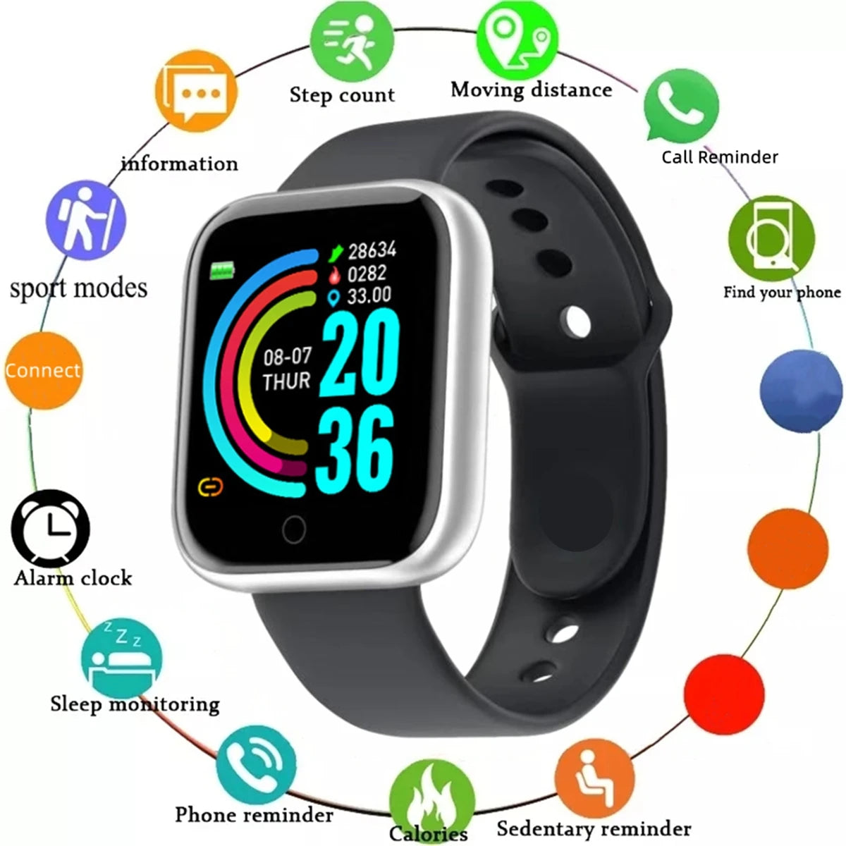 Montre Connectée Homme Femme – Smartwatch Fitness Cardio Sommeil Android iOS